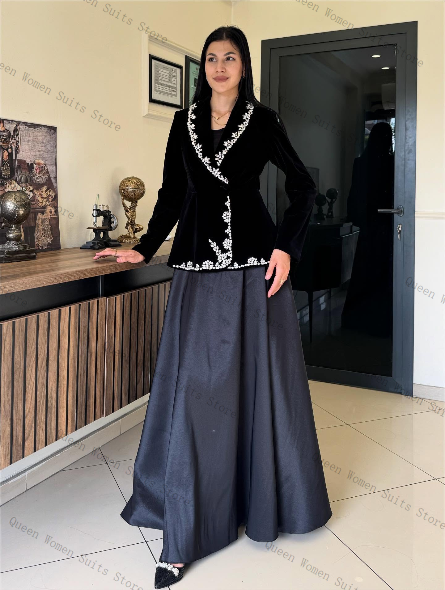 Women'S Formal Wear Wedding Guest - Velvet Women Suit Skirt Set 2