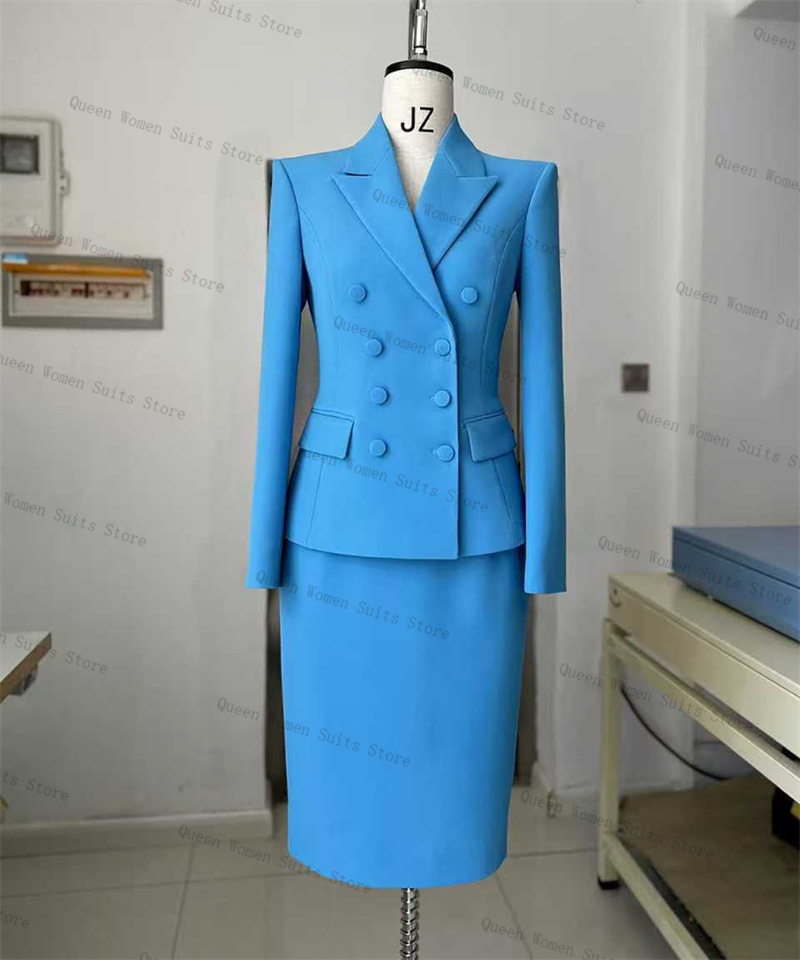 Women'S Formal Wear Wedding Guest - Sky Blue Women Suit Skirt Set