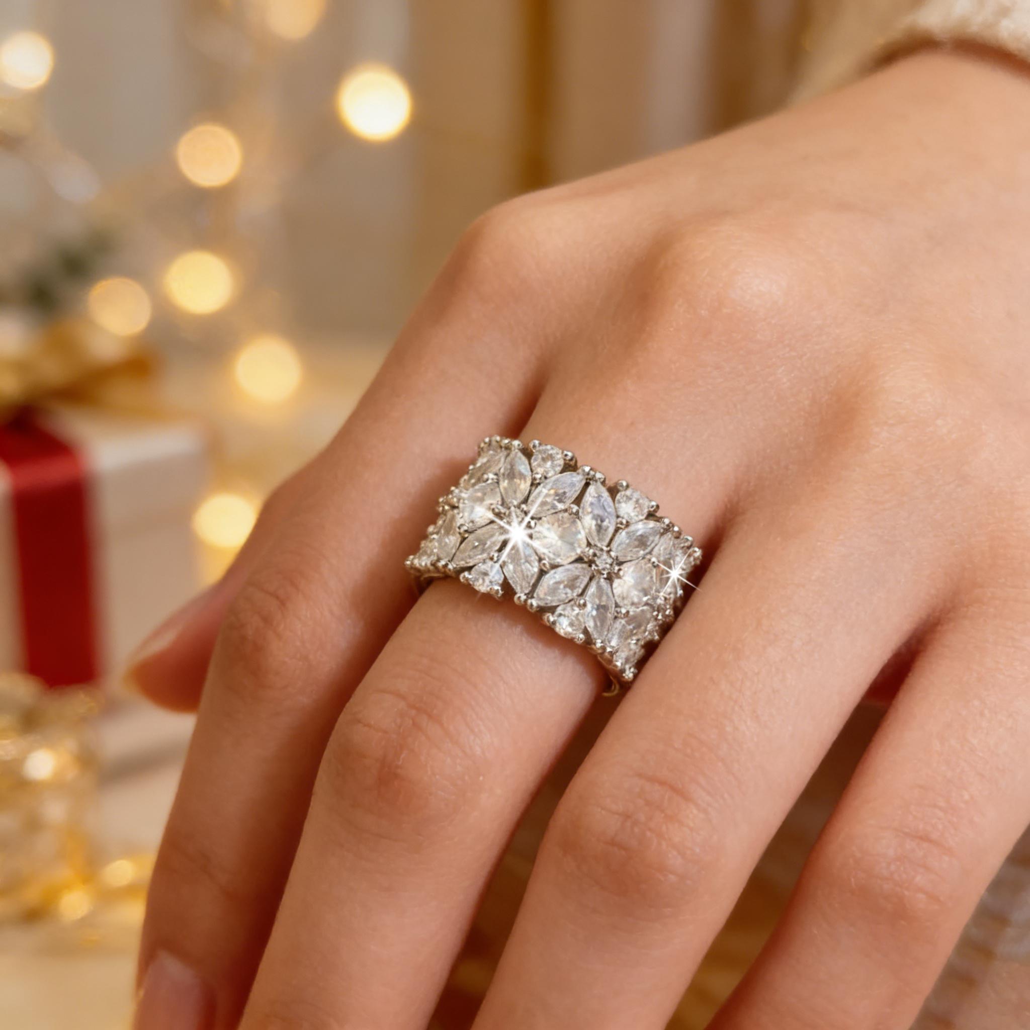 Formal Wear Jewelry For Women - Vintage Flower Cluster Wide Band Ring