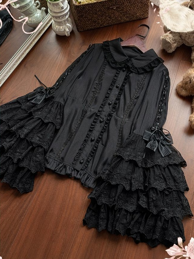 Women Formal Blouses For Evening Wear - Sweet Lolita Blouse Lace Trim Sleeve