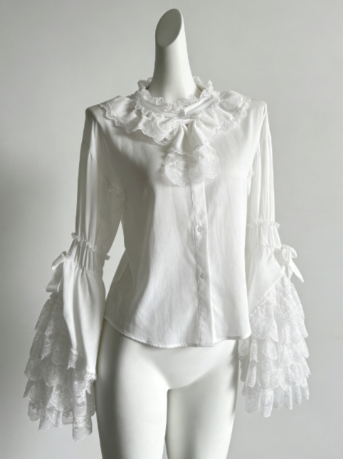 Women Formal Blouses For Evening Wear - Kawaii Lolita Blouse Pearl Button Ruffle