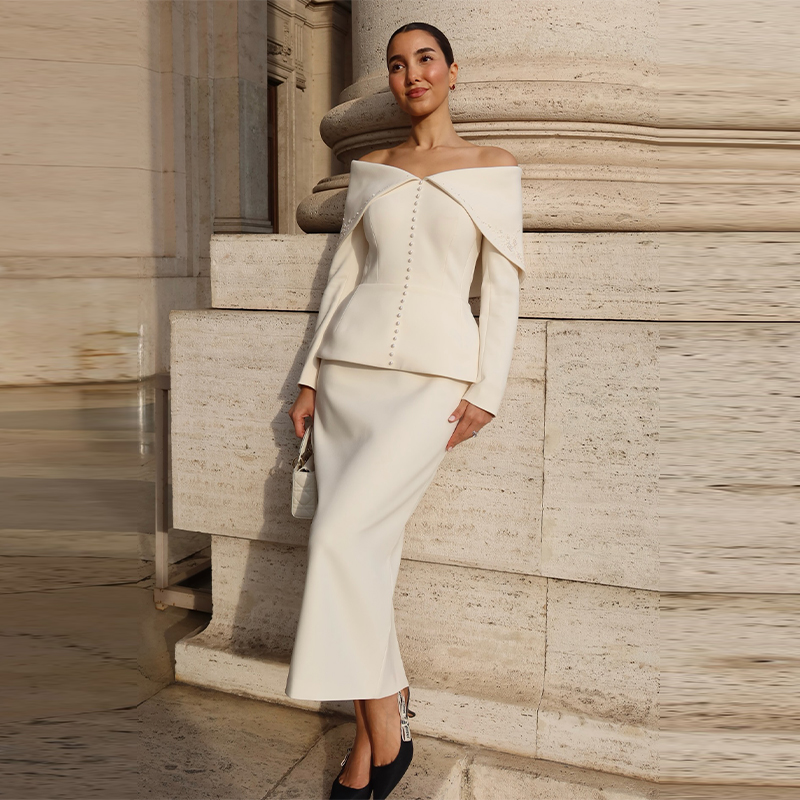 Women'S Office Formal Wear For Ladies - Elegant French White Peplum Two Piece