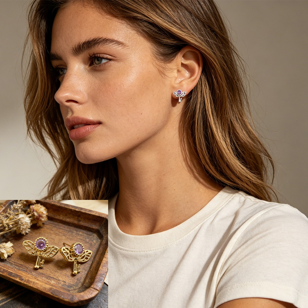 Formal Wear Jewelry For Women - Retro Key Amethyst Stud Earrings Women