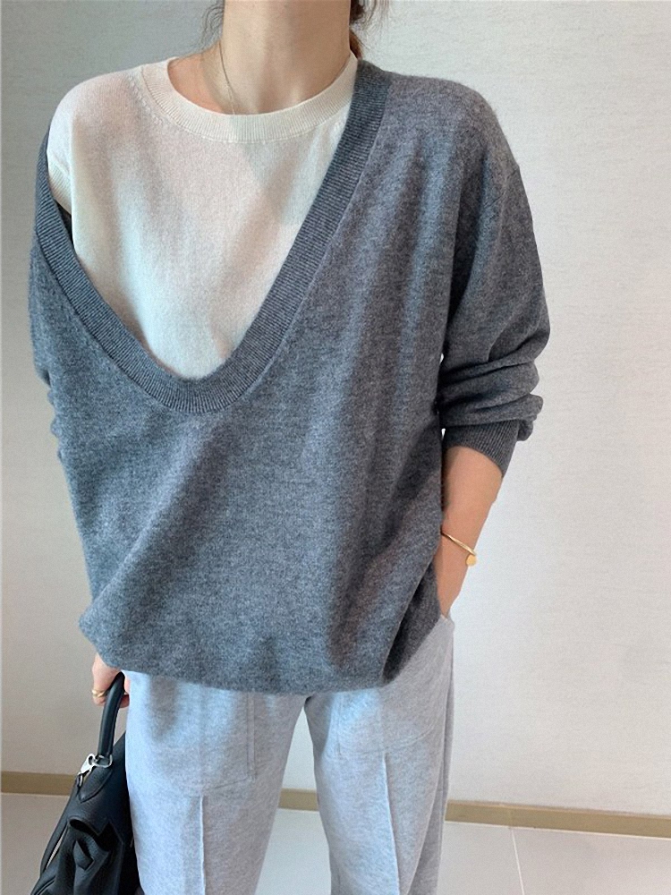 Cashmere Sweater Formal - Big V-neck sweater vest two-piece women's