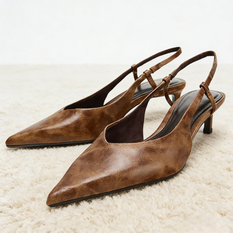 Slingback Heel Formal - Retro Brown Kitten Heel Designer Pumps
