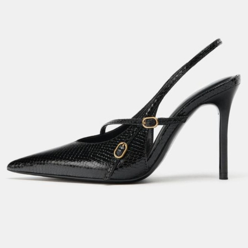 Sexy Pointed Toe Textured Leat - Slingback Heel Formal のレビューと価格