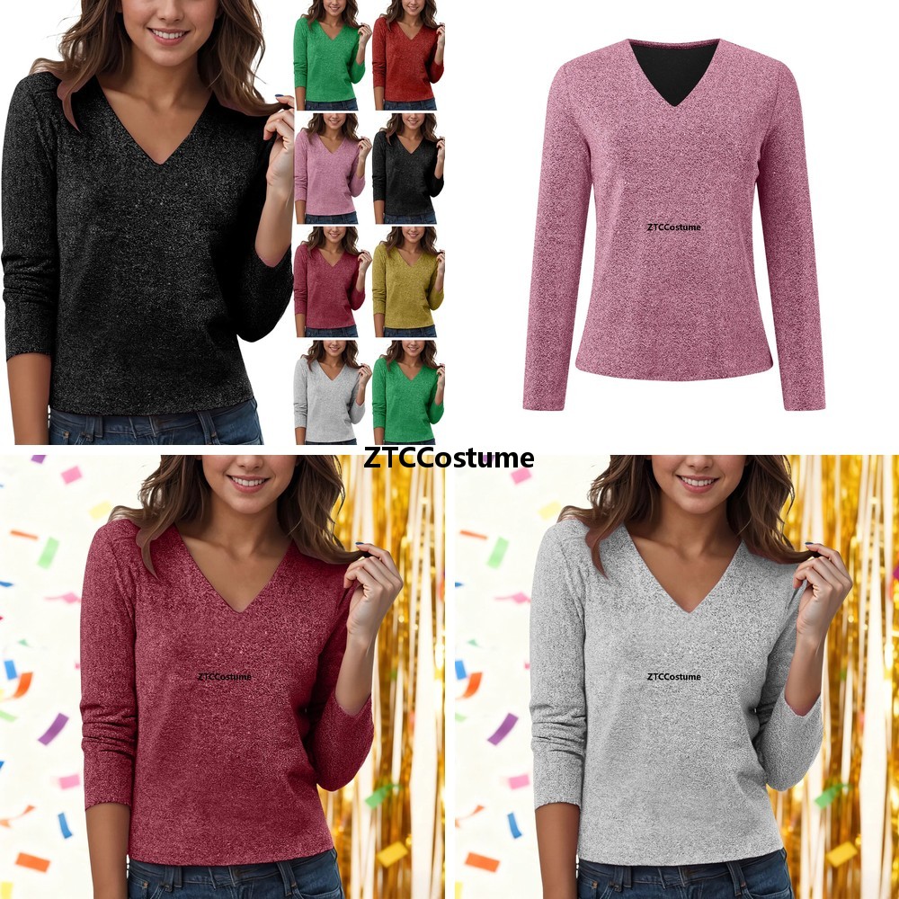Cosplay Sequin V Neck Long Sle - Women Formal Blouses For Evening Wear のレビューと価格