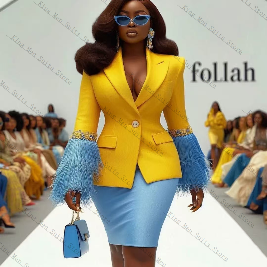 Luxury Feather Women Suit Set  - Women'S Formal Wear Wedding Guest のレビューと価格