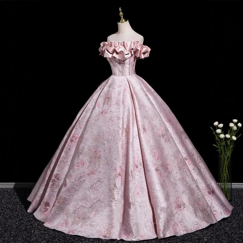 Elegant Pink Off-the-Shoulder  - Victorian Women'S Formal Wear のレビューと価格