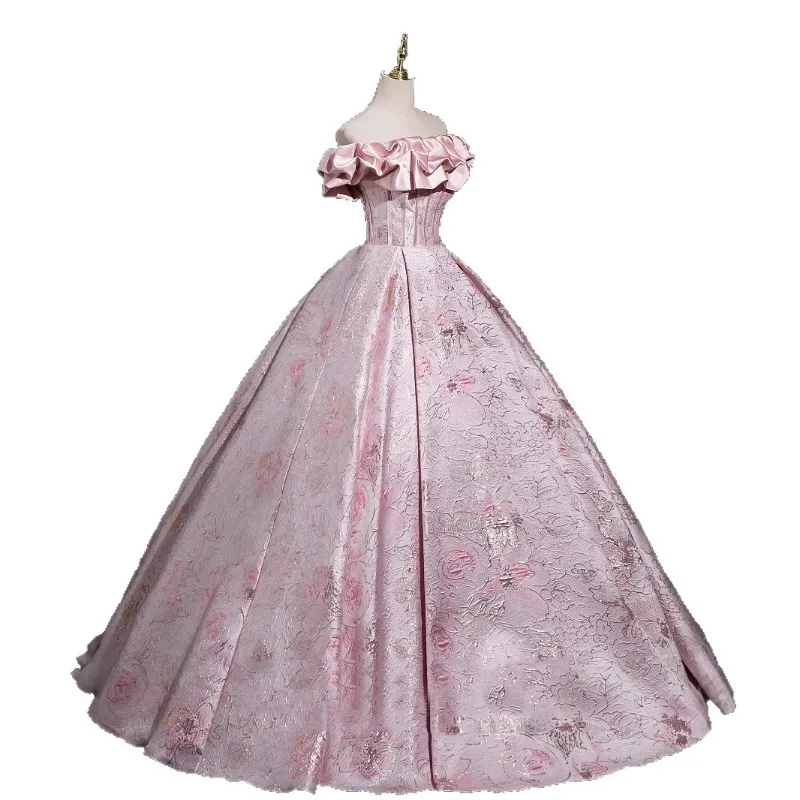 Elegant Pink Off-the-Shoulder  - Victorian Women'S Formal Wear のレビューと価格