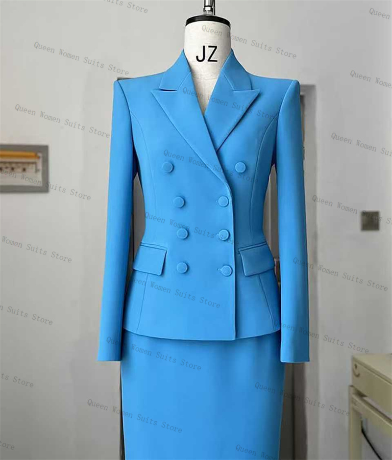 Sky Blue Women Suit Skirt Set  - Women'S Formal Wear Wedding Guest のレビューと価格