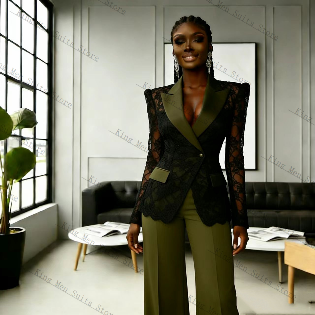 Green Black Lace Women Suit Se - Women'S Formal Wear Wedding Guest のレビューと価格