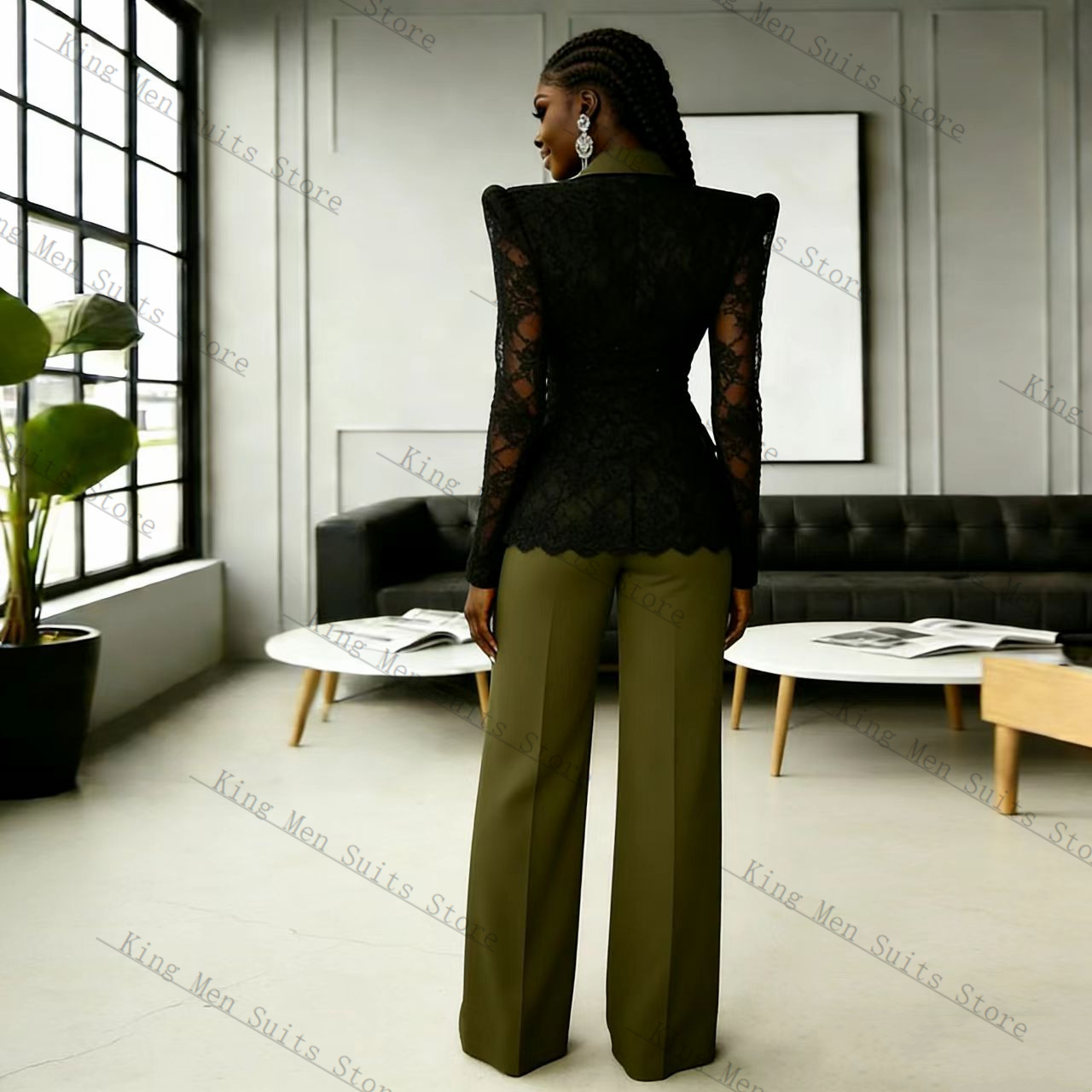 Green Black Lace Women Suit Se - Women'S Formal Wear Wedding Guest のレビューと価格