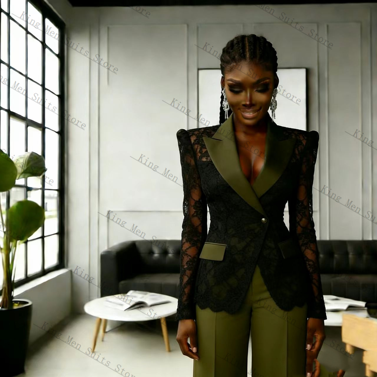 Green Black Lace Women Suit Se - Women'S Formal Wear Wedding Guest のレビューと価格