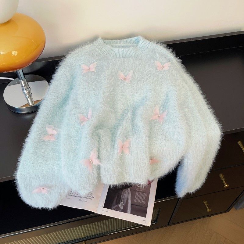 Korean Fashion Light Blue Knit - Cashmere Sweater Formal のレビューと価格