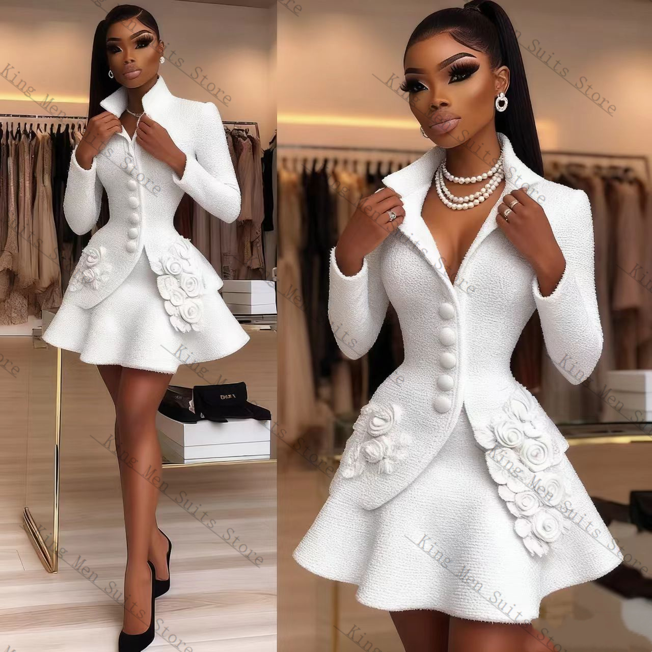 Luxury White Women Suit Set 2  - Women'S Formal Wear Wedding Guest のレビューと価格
