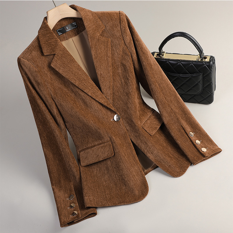 Yellow Gold Velvet Blazer Wome - Women'S Office Formal Wear For Ladies のレビューと価格