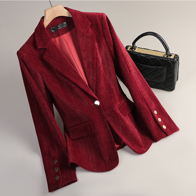 Yellow Gold Velvet Blazer Wome - Women'S Office Formal Wear For Ladies のレビューと価格