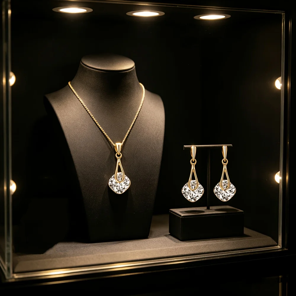 2 Pcs Gold Cushion Cut Crystal - Formal Wear Jewelry For Women のレビューと価格