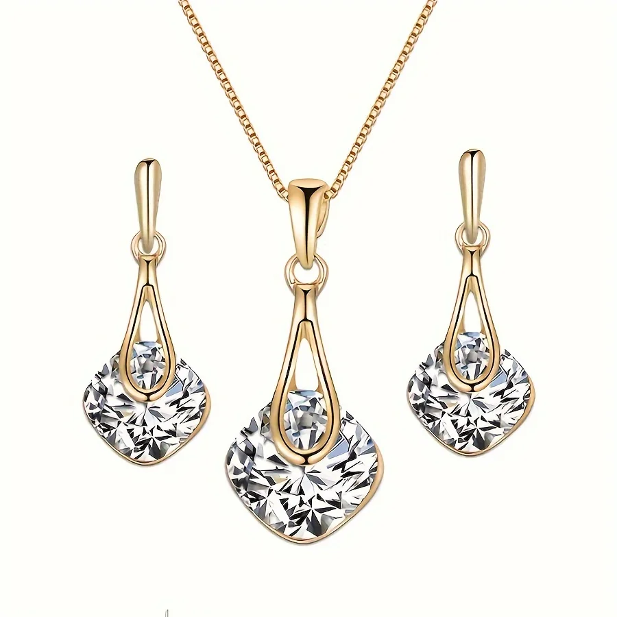 2 Pcs Gold Cushion Cut Crystal - Formal Wear Jewelry For Women のレビューと価格