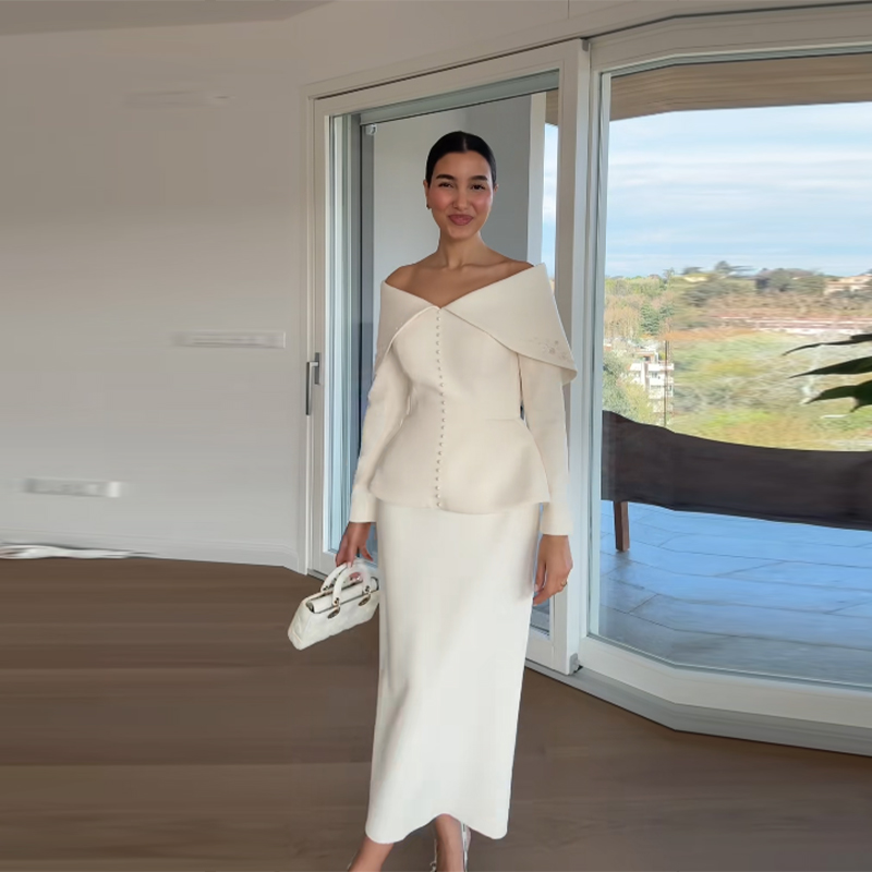 Elegant French White Peplum Tw - Women'S Office Formal Wear For Ladies のレビューと価格