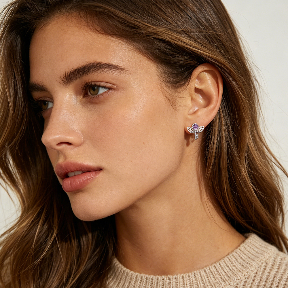 Retro Key Amethyst Stud Earrin - Formal Wear Jewelry For Women のレビューと価格