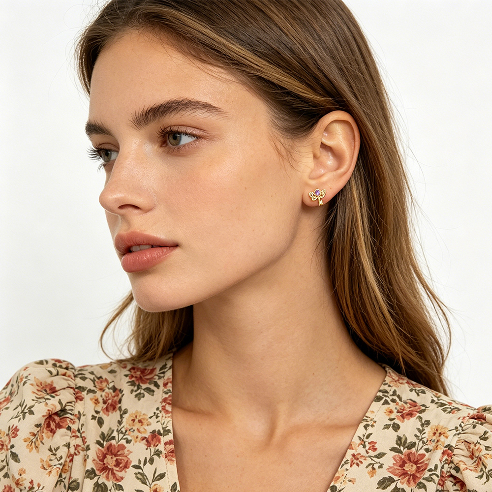 Retro Key Amethyst Stud Earrin - Formal Wear Jewelry For Women のレビューと価格