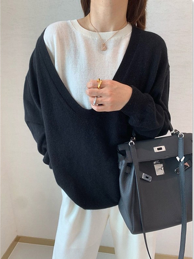 Big V-neck sweater vest two-pi - Cashmere Sweater Formal のレビューと価格