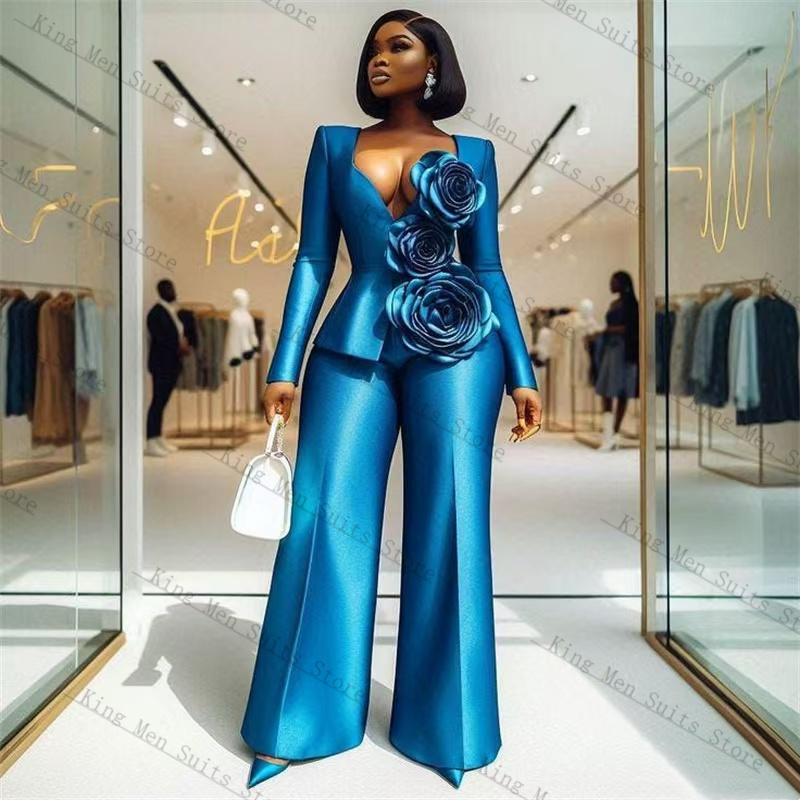 Blue Satin Women Suit Set 2 Pc - Women'S Formal Wear Wedding Guest のレビューと価格