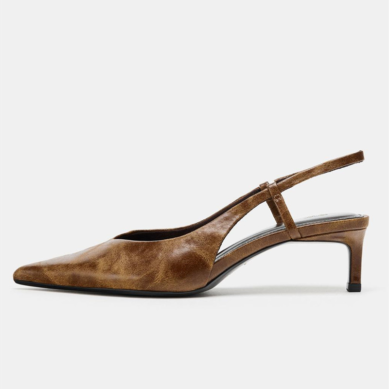 Retro Brown Kitten Heel Design - Slingback Heel Formal のレビューと価格