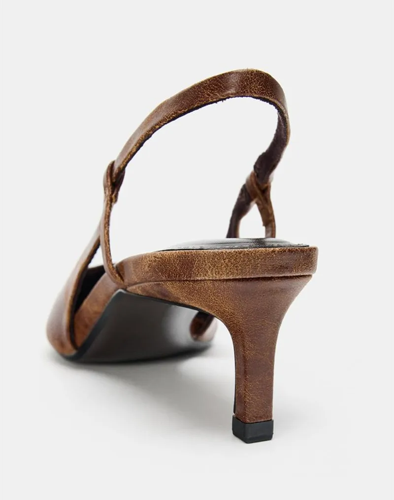 Retro Brown Kitten Heel Design - Slingback Heel Formal のレビューと価格
