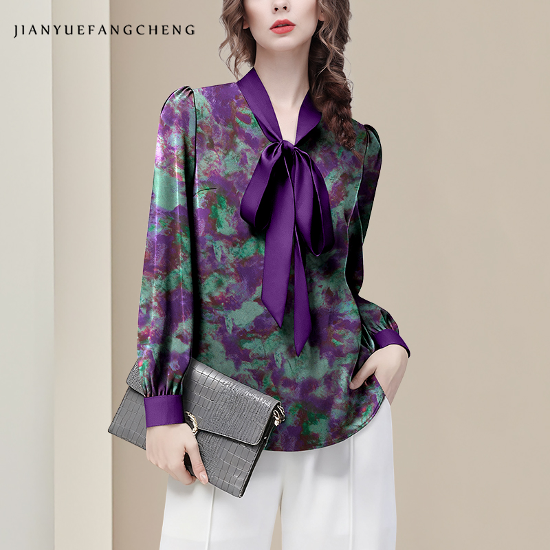 Purple Floral Elegant Satin Bl - Women Formal Blouses For Evening Wear のレビューと価格