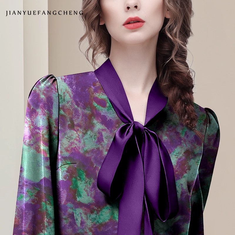 Purple Floral Elegant Satin Bl - Women Formal Blouses For Evening Wear のレビューと価格