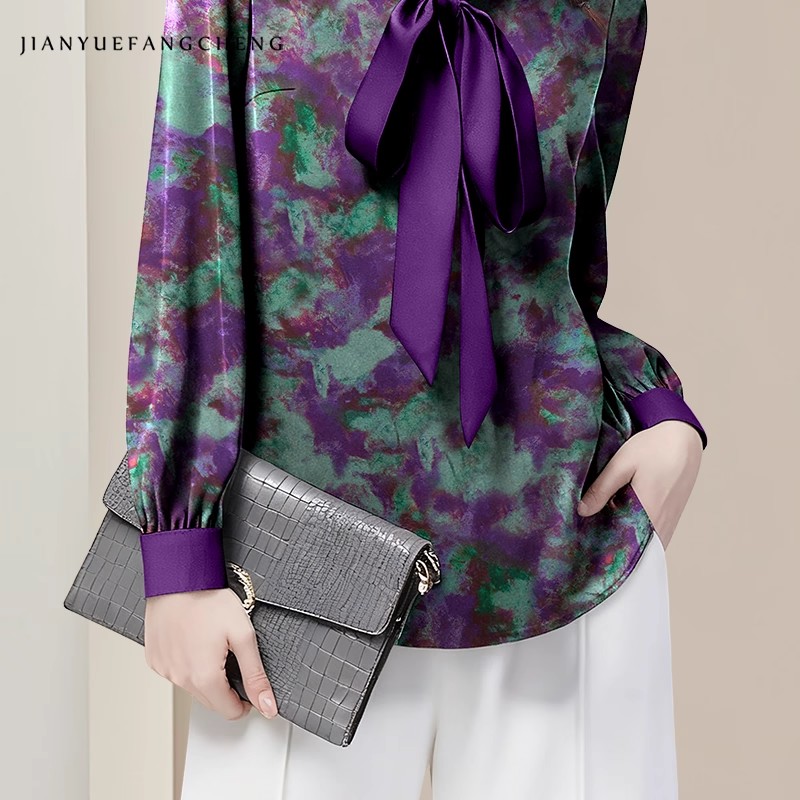 Purple Floral Elegant Satin Bl - Women Formal Blouses For Evening Wear のレビューと価格