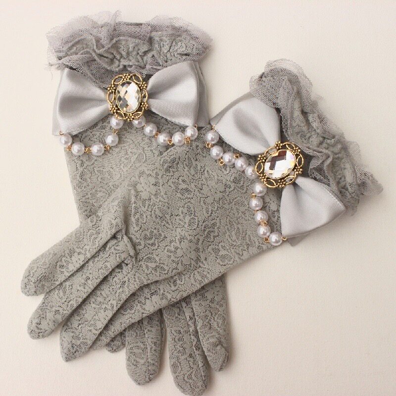 Retro Cream Lace Gloves with 3 - Victorian Women'S Formal Wear のレビューと価格